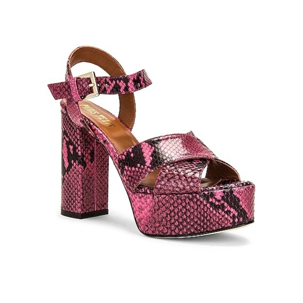 Paris Texas Pink Snake-Print Platform Sandals